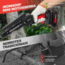 IRONHOOF Mini Motosserra Elétrica 6” Sem Fio 21V com 2 Baterias – Brushless para Poda, Jardinagem e Corte de Madeira