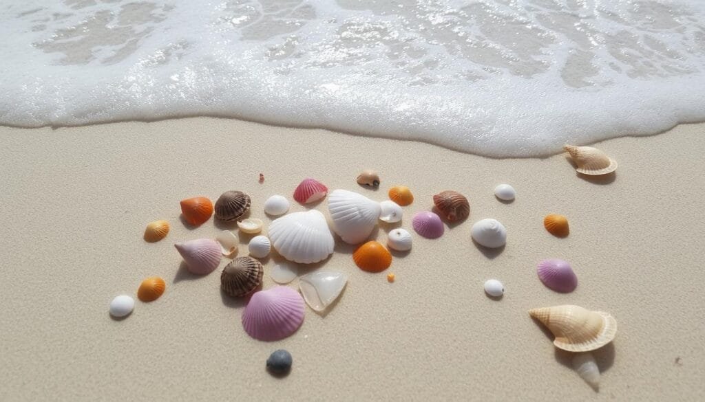 Conchas decorativas na praia