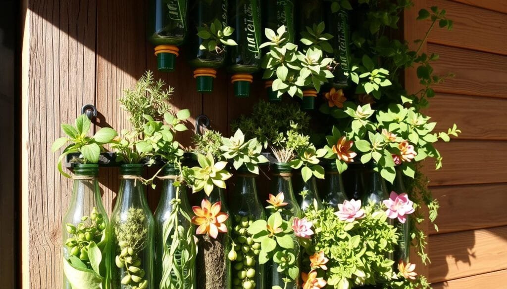 Horta vertical com garrafas recicladas